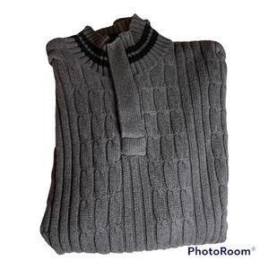 mens nautica sweater xl gray 1/4 zip logo on sleeve fishermen cable knit grandpa